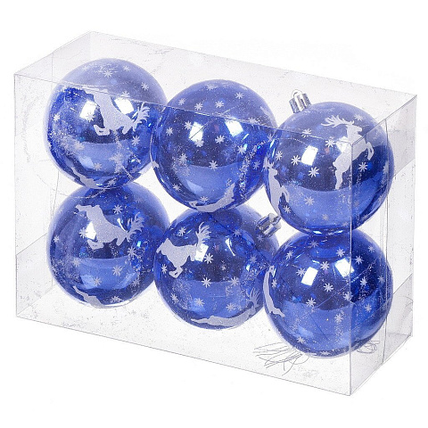 Елочный шар 6 шт, голубой, 8 см, пластик, SYKCQA-012133IB