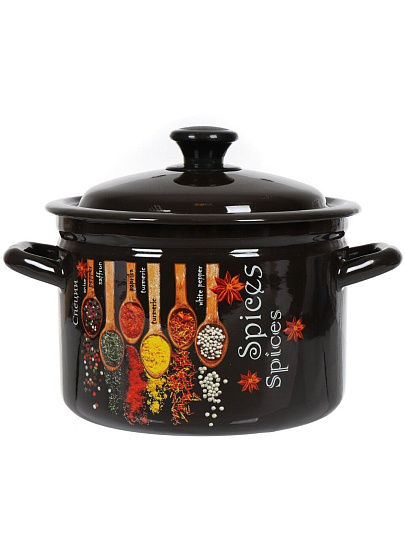 Кастрюля эмалированная сталь, 4 л, крышка сталь, с декором, цилиндрическая, Керченский металлургический завод, Карри, 41704-142/6-У4