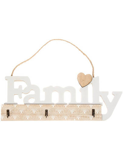 Ключница Семья, 30х12 см, МДФ, металл, 3 крючка, A200176