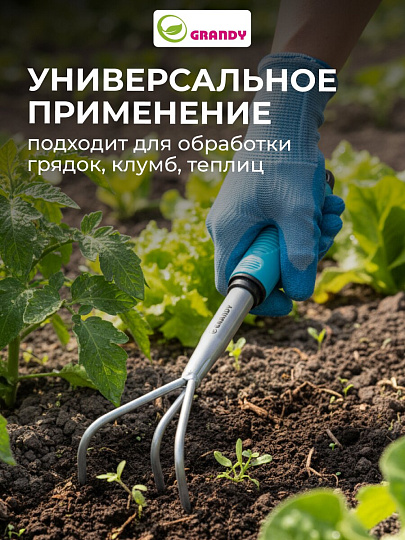 Рыхлитель 3 зуб, сталь, 70х330 мм, черенок пластиковый, Grandy, Connect, 360501