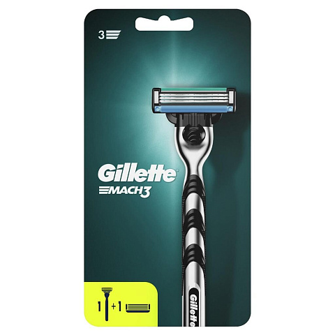 Станок для бритья Gillette, Mach3, для мужчин, 3 лезвия, 2 сменные кассеты