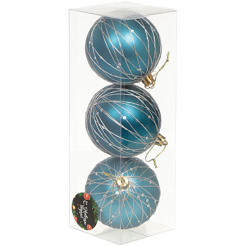 Елочный шар 3 шт, ночная синева, 8 см, пластик, SYPMQB-1119127