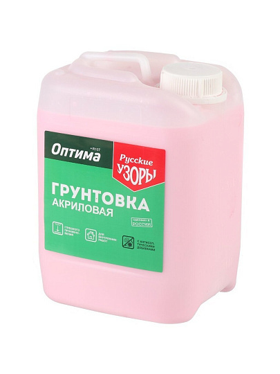 Грунтовка водно-дисперсионная, акриловая, Русские узоры, Оптима R107, глубокого проникновения, для внутренних работ, 5 л