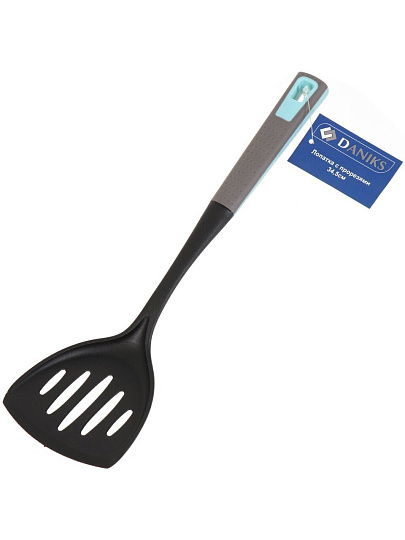 Лопатка кулинарная нейлон, 34.5 см, с прорезями, навеска, Daniks, Грей, Y4-4956