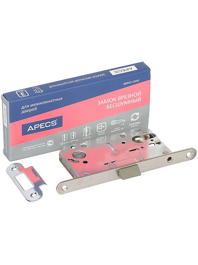 Замок врезной Apecs, 5300-P-NIS, 18131, без ручки, цилиндровый, универсальный, матовый никель