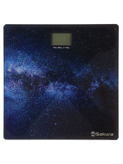 Весы напольные электронные, Sakura, Космос, SA-5071UN, стекло, до 180 кг, 26х26х1.8 см
