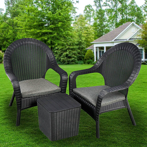 Мебель садовая Green Days, черная, стол, 39х39х42 см, 2 кресла, подушка, 150 кг, 247+220-black