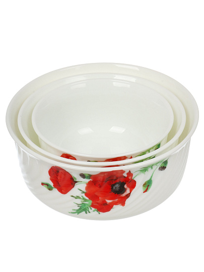 Салатник стеклокерамика, круглый, 3 шт, 9 см, 14. 16. 19 см, 0.5, 0.8, 1.4 л, с крышкой, Алый мак, Daniks
