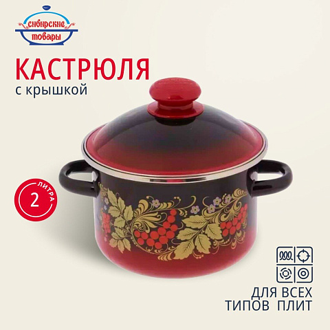 Кастрюля эмалированная сталь, 2 л, с крышкой, крышка сталь, Сибирские товары, Рябинушка, 7MD161M, индукция