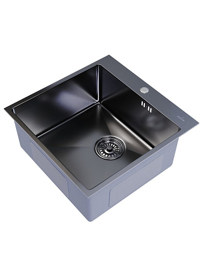 Мойка кухонная врезная, Mixline, Pro, нержавеющая сталь, 500х500х200 мм, 3 мм, выпуск 3 1/2, с сифоном, черный графит