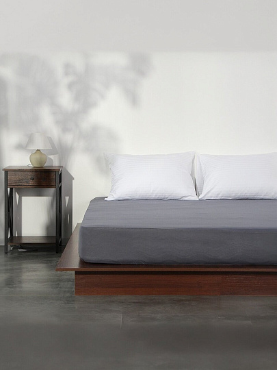 Простыня 1.5-спальная, 140х200х20 см, 100% хлопок, трикотаж, 120 г/м2, на резинке, Silvano, Графит, ПТр140*200