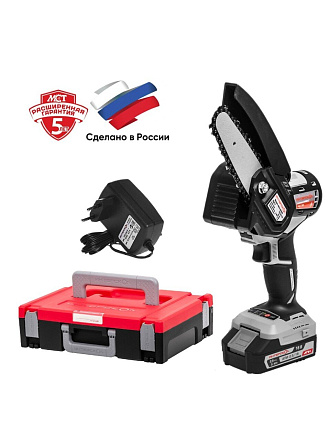 Пила цепная аккумуляторная, Интерскол, длина шины 10 см, шаг цепи 1/4 дюйм, 6 звеньев, ПЦА-4/18ВМ, Li-ion, 1АКБ+ЗУ, 755.1.3.47