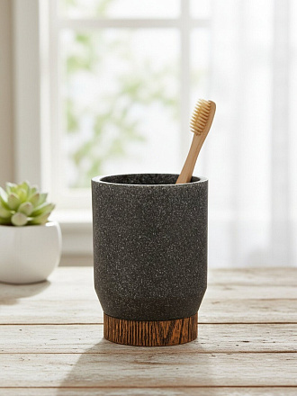 Стакан для зубных щеток Серый/дерево, полистоун, 7.8x7.8x10 см, BRE0953AA-TB