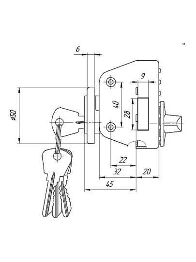 Замок накладной дверной, Зенит, ЗН1-2.1, 00-00000655, медь