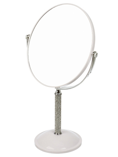 Зеркало настольное, 20.8х35.5х12 см, пластик, круглое, на ножке, белое, Y4-11327