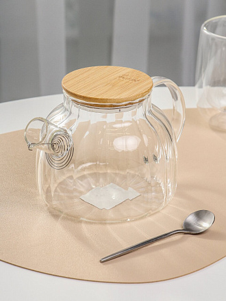 Чайник заварочный стекло, 1 л, с бамбуковой крышкой, Ажур, Y4-11037