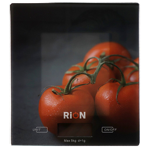 Весы кухонные электронные, стекло, Rion, Томаты, точность 1 г, до 5 кг, LCD-дисплей, PT-893