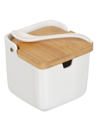 Банка для сыпучих продуктов, керамика, 0.26 л, 9х8х9 см, с крышкой, с ложкой, Y4-5026