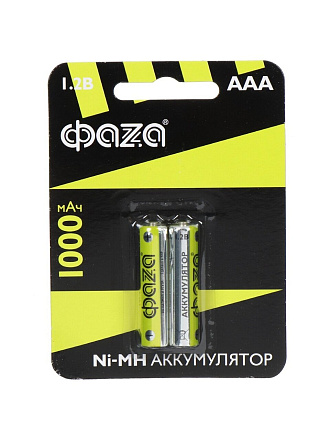 Батарея аккумуляторная 1000 мА·ч, Ni-Mh, 1.2 В, ААА (LR03, R3), 2 шт, в блистере, ФАZА, 5002913
