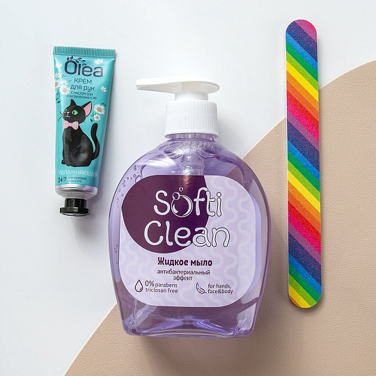 Набор для женщин, мыло жидкое Softi Clean, 300 мл + крем для рук, Olea, 30 мл + пилка маникюрная