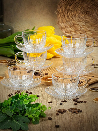Набор чайный стекло, 12 предметов, на 6 персон, 245 мл, Y6-10144, подарочная упаковка