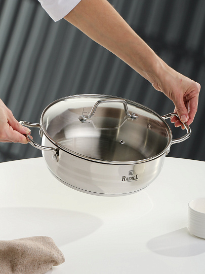 Жаровня нержавеющая сталь, 24 см, 3.5 л, RasheL, R-1/248, с крышкой, индукция