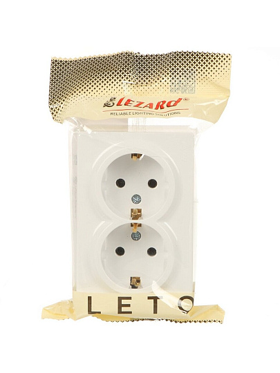 Розетка открытой установки, 2 гнезда, с заземлением, 16 А, 250 В, пластик, IP20, белая, закрытый корпус, Lezard, Leto, 752-0200-127B