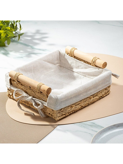 Корзина 22.5х21.5х9 см, квадратная, плетеная, бежевая, с ручками, Y4-7646