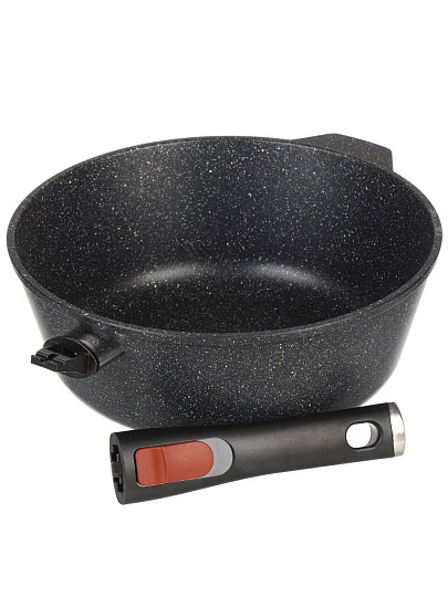 Сотейник алюминий литой, 26 см, 3.9 л, антипригарное покрытие, Нева Металл Посуда, Гранит, L181326i,, съемная ручка, индукция