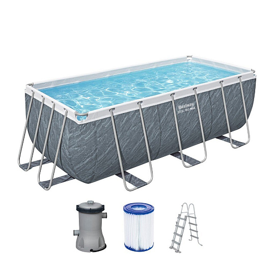Бассейн каркасный Bestway, 412х201х122 см, Power Steel Rectangular, 56722BW, фильтр-насос, лестница, 8124 л