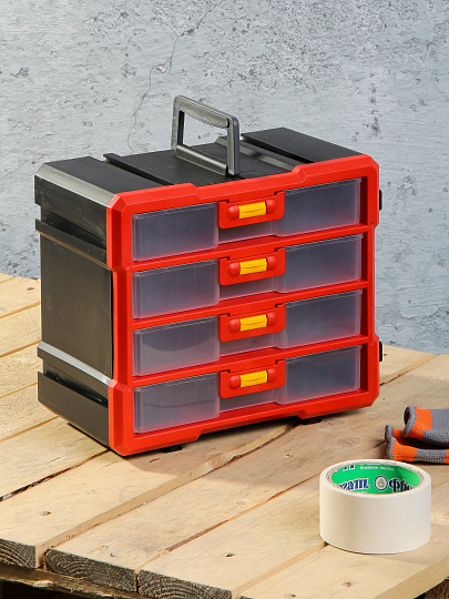 Ящик-органайзер для инструмента, 30х25х16 см, пластик, Bartex, 4 лотка, 27803550362