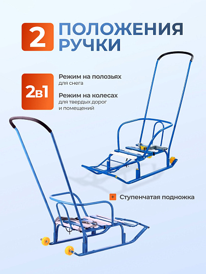 Санки Тимка 5 Комфорт, Т5К/Г2, переставная ручка, ремень безопасности, колеса на полозьях, 25 кг, спинка, Nika