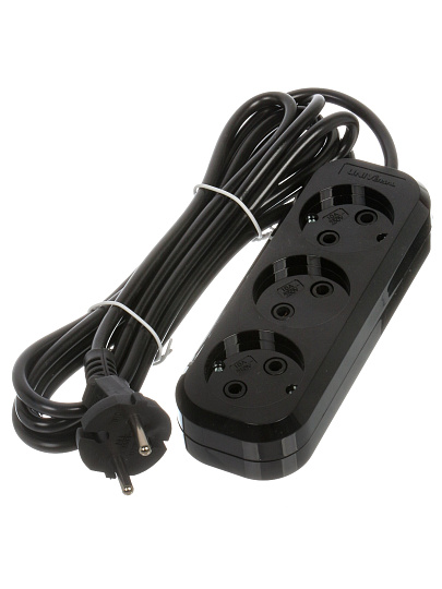 Удлинитель бытовой 3 гнезда, 3 м, ПВС, 2х0.75 мм², без заземления, черный, UNIVersal, Премиум, Е-203, 2114