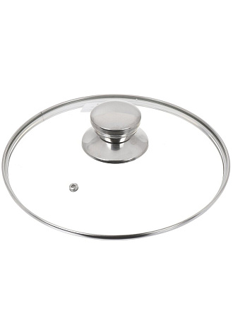 Крышка для посуды стекло, 22 см, Daniks, металлический обод, кнопка нержавеющая сталь, Д5722