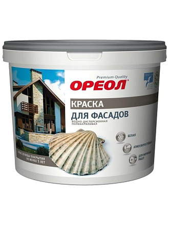 Краска водно-дисперсионная, Ореол, полиакриловая, фасадная, влагостойкая, матовая, белая, 7 кг