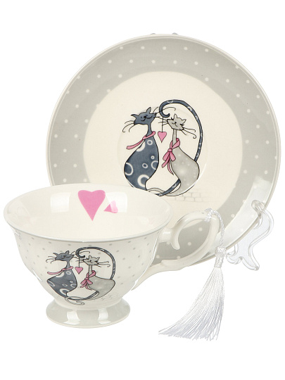 Чайная пара керамика, 2 предмета, на 1 персону, Котики, B060812