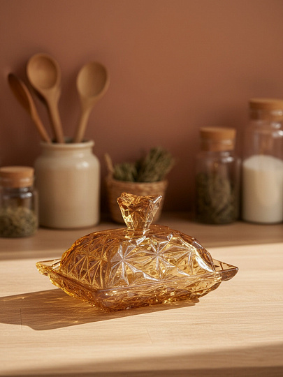 Масленка стекло, 15.5х8 см, крышка стекло, Y4-4889