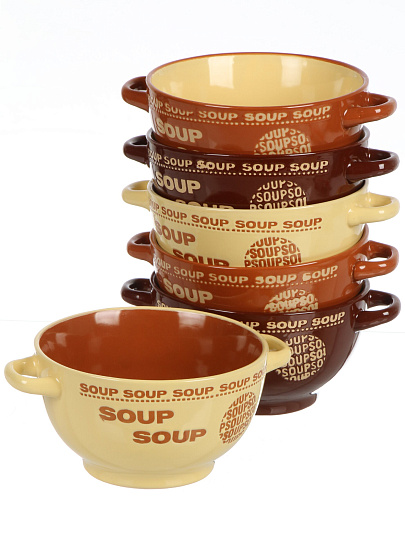 Бульонница керамика, 6 шт, 650 мл, металлическая подставка, ТМ Глория, Гурман, 6016-6MS