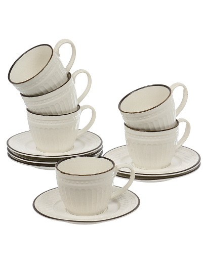 Набор чайный керамика, 12 предметов, на 6 персон, 220 мл, молочный, Классик, B060507