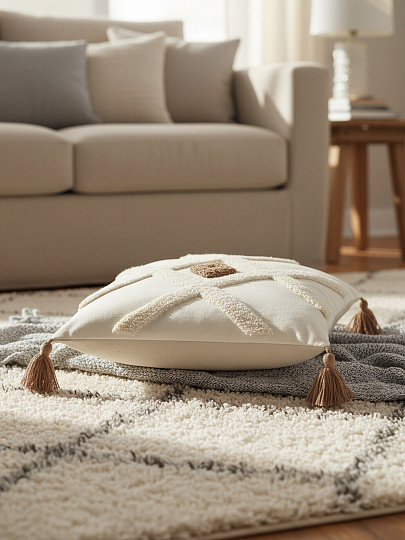 Наволочка декоративная Орнамент, канвас, 45 х 45 см, белая, A130178