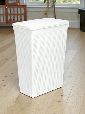 Корзина для белья, 50 л, 45х26х61.5 см, прямоугольная, пластик, белая, с крышкой, Violet, Лофт, 5650006