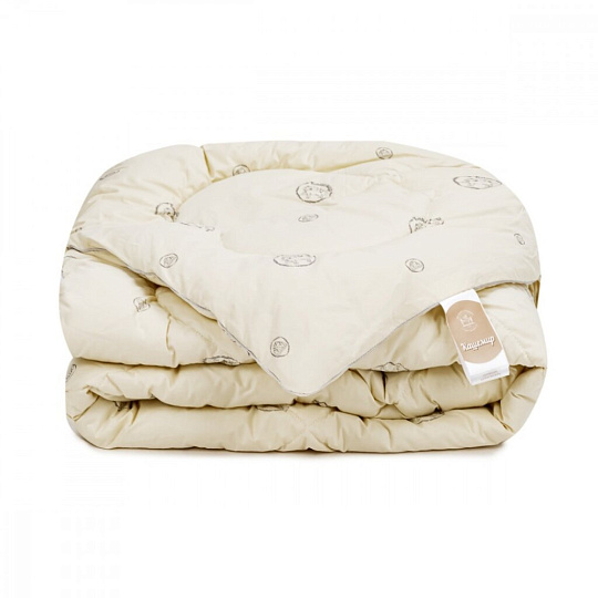 Одеяло 1.5-спальное, 140х205 см, Козий пух, 300 г/м2, всесезонное, чехол хлопок, кант, ИвШвейСтандарт
