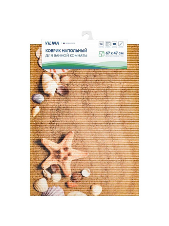 Коврик для ванной, антискользящий, 0.47х0.67 м, вспененный ПВХ, Вилина, Пляж, 6826