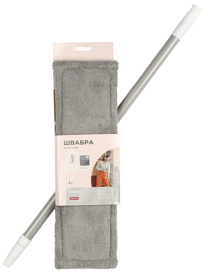 Швабра плоская, микрофибра, 120х43х13 см, серая, телескопическая ручка, светло-серая, Марья Искусниц