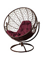 Кресло вращающееся ротанг, Гагарин, 106х69х139 см, коричневое, 150 кг, подушка бордовая, 11100202 - фото 2