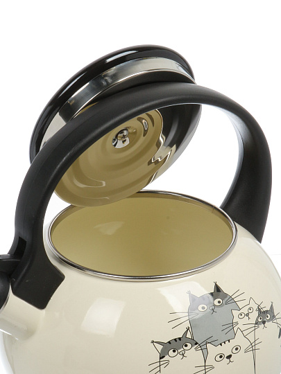 Чайник сталь, эмалированное покрытие, 2.2 л, со свистком, Daniks, Коты, индукция
