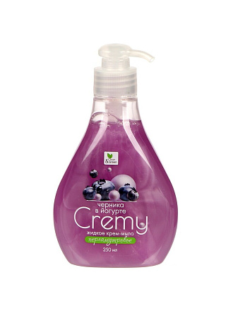 Крем-мыло жидкое Clean&Green, Cremy, Черника в йогурте, с перламутром, 250 мл
