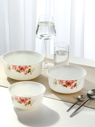 Салатник стеклокерамика, круглый, 3 шт, 9 см, 19, 16, 14 см, 0.5, 0.8, 1.4 л, с крышкой, подарочная упаковка, Анжелика, Daniks, BY14HDW-3-T36