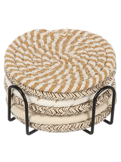 Набор подставок под горячее, 6 шт, круглый, 10 см, Daniks, Плетенка, Y4-9646