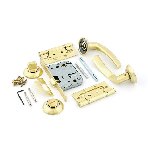 Комплект для двери Фабрика Замков, FZ SET 03-C 170 2H BK SG, СТ-00000101, ручка, защелка, фиксатор и петли, матовое золото